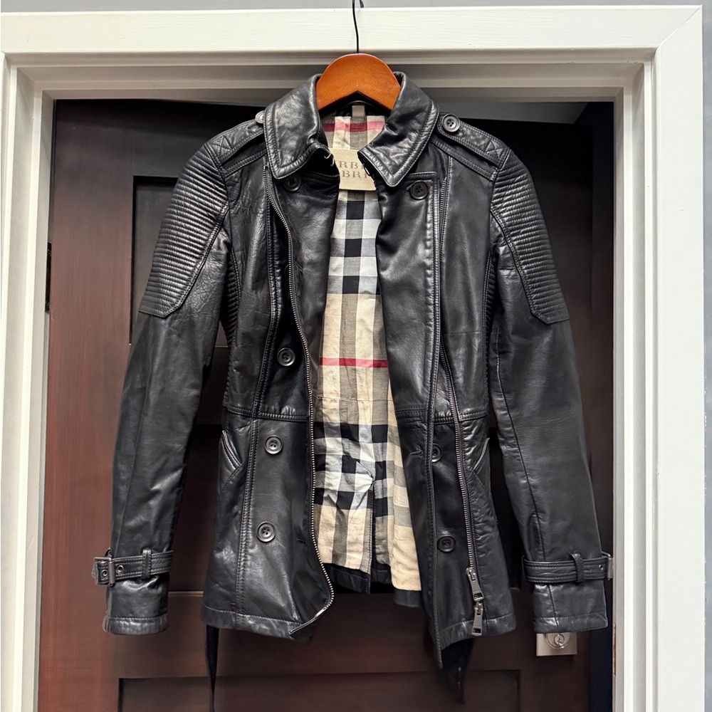Black Leather Jacket with Plaid Lining